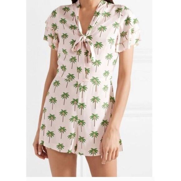 ALICE + OLIVIA Macall Palm Tree Pink White Romper sz 0 - Picture 1 of 5